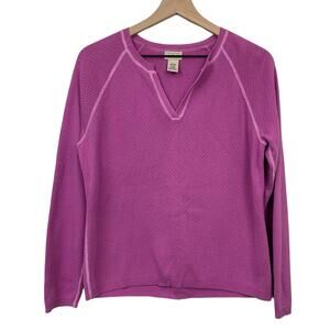 Vintage L.L. Bean Womens Sweater Thermal Size Large Fuchsia Pink V Neck Top